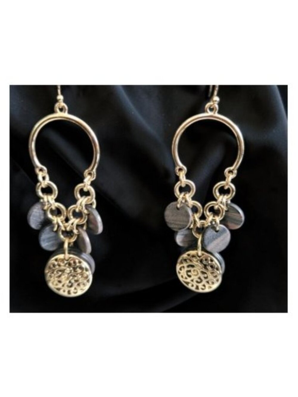 Goldtone and Brown Acrylic Dangle Hook Earrings